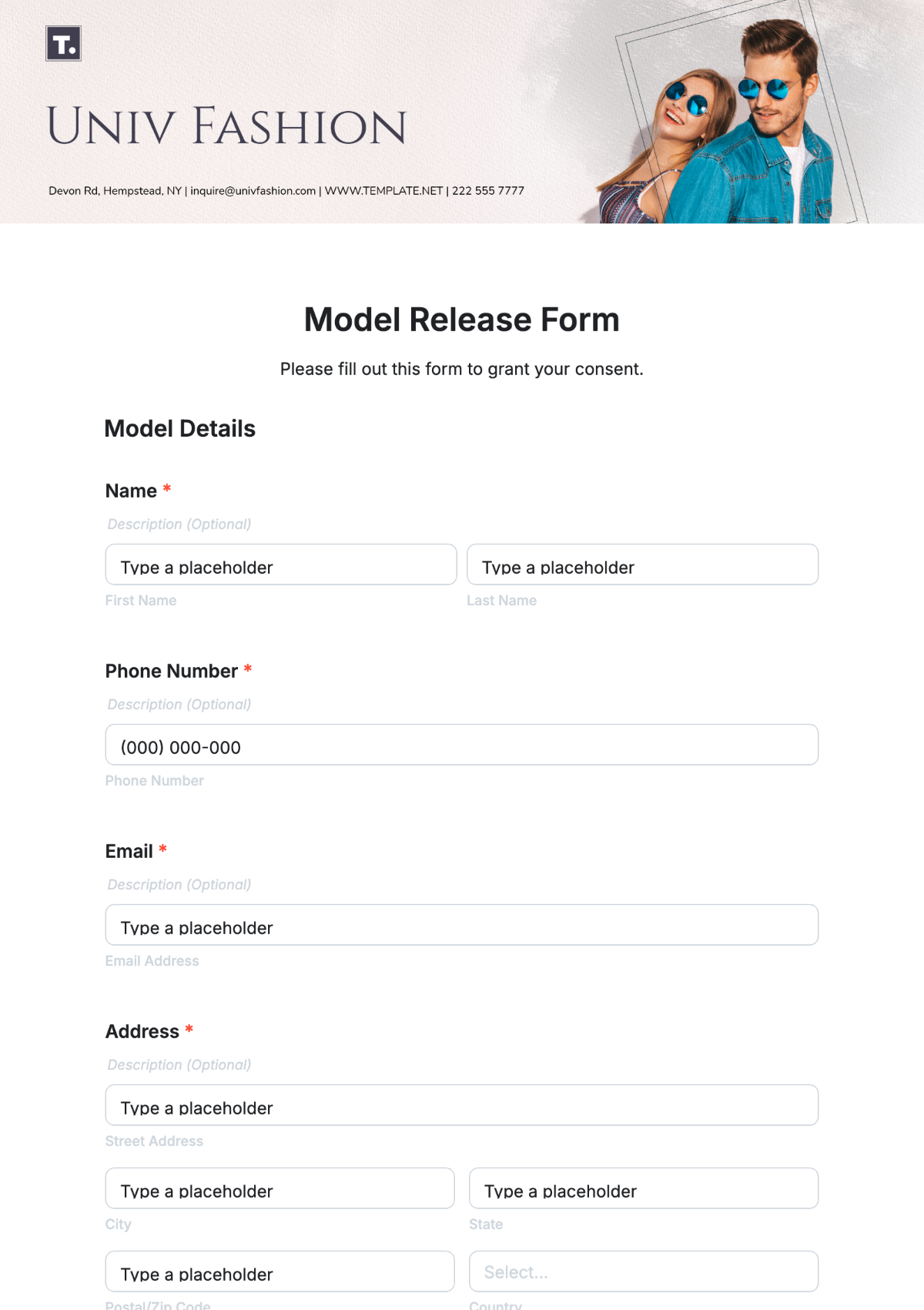 Model Release Form Template - Edit Online & Download