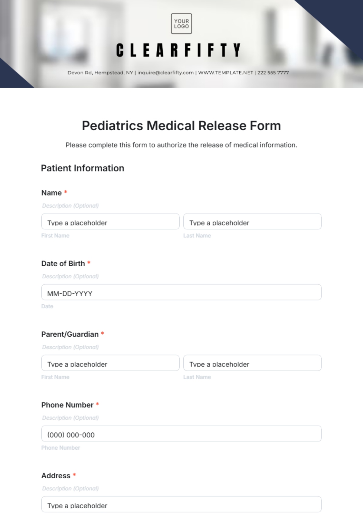 Pediatrics Medical Release Form Template - Edit Online & Download