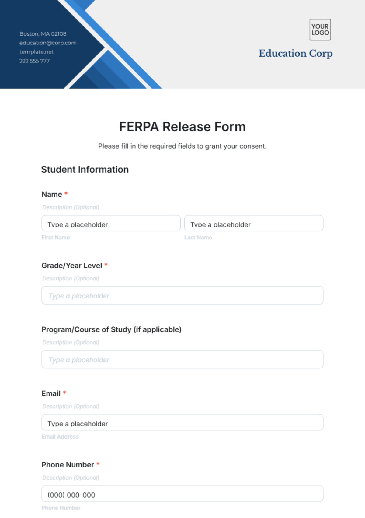 FERPA Release Form Template - Edit Online & Download