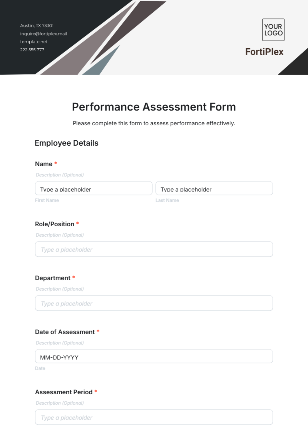 Free Performance Assessment Form Template