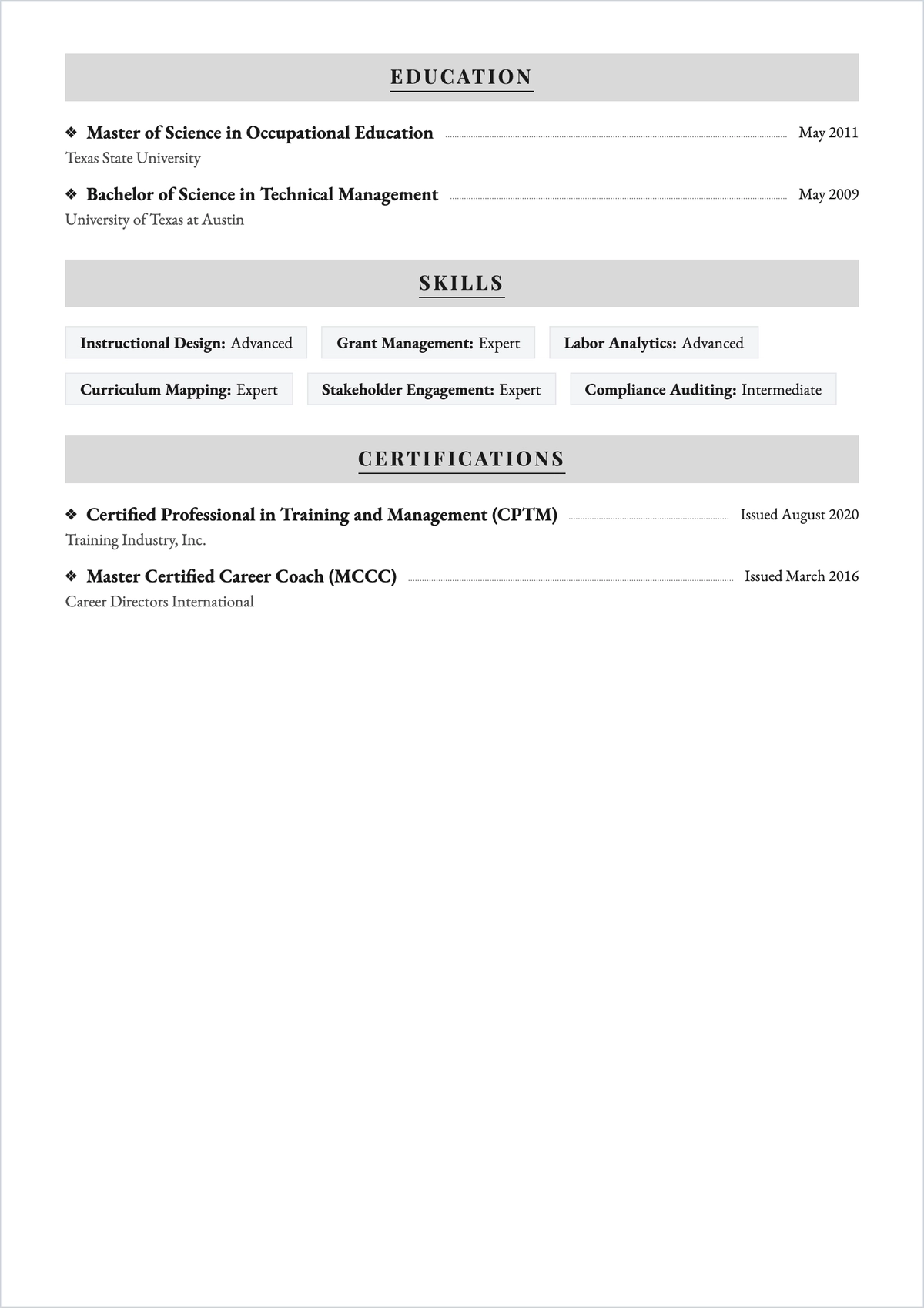 Free Vocational Training Functional ATS Resume Template