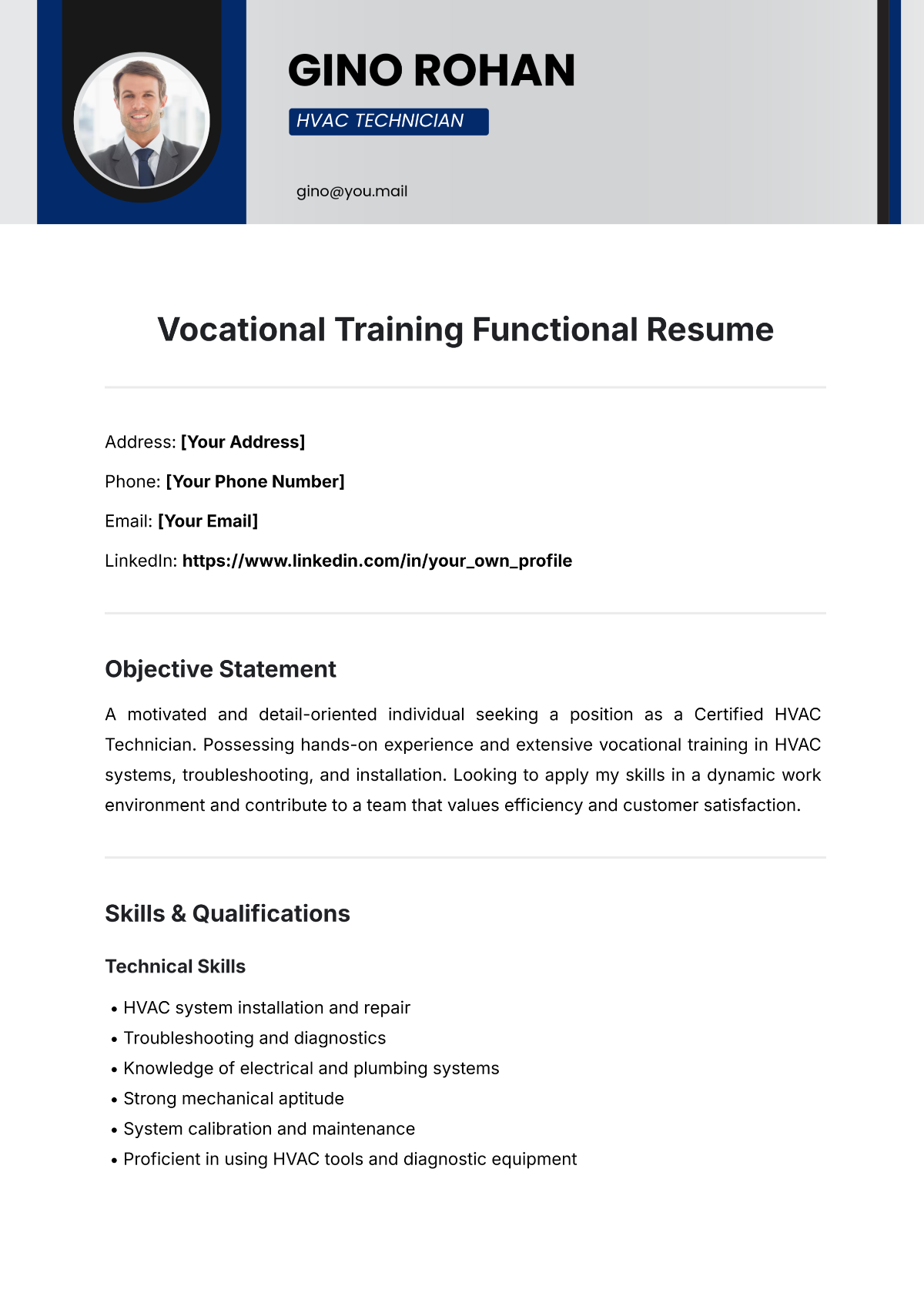 Vocational Training Functional Resume Template - Edit Online & Download