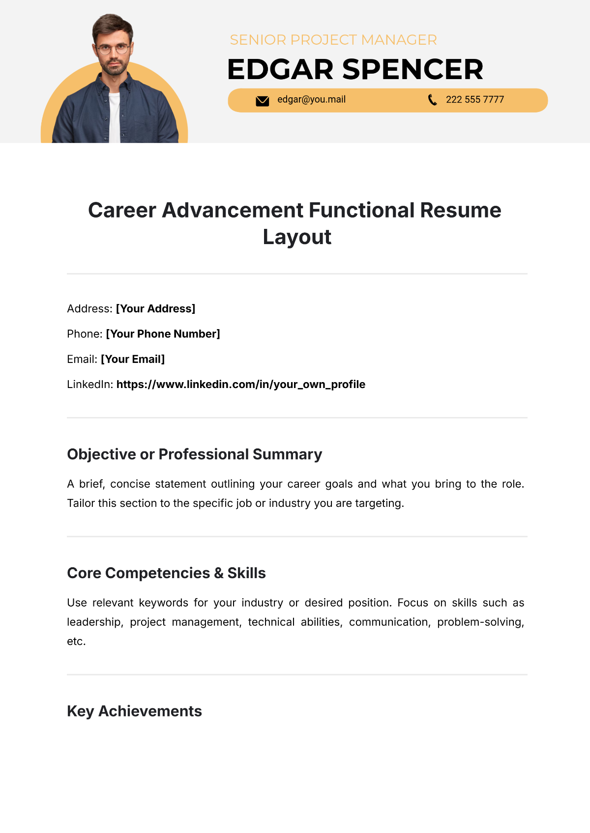 Career Advancement Functional Resume Layout Template - Edit Online & Download