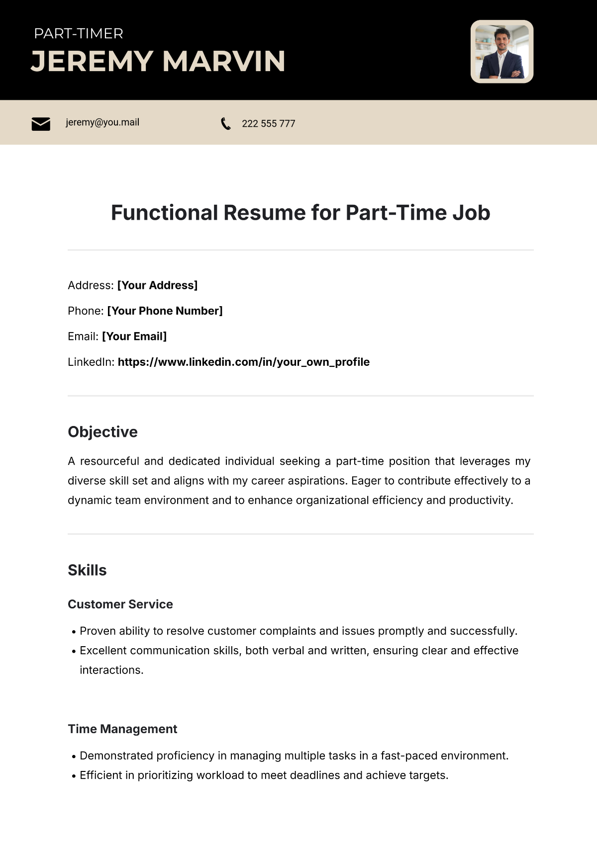 Functional Resume for Part-Time Job Template