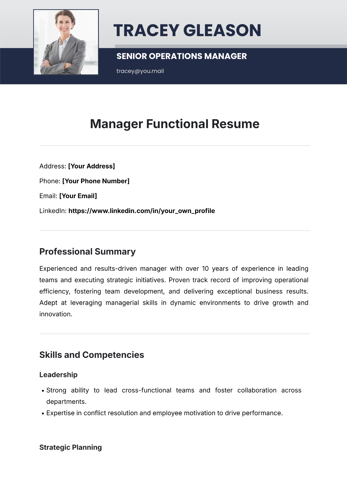 Manager Functional Resume Template