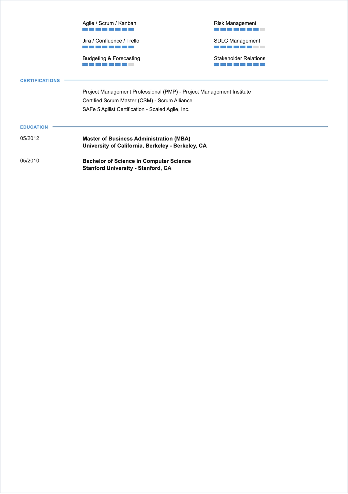Free Functional ATS Resume for Project Manager Design Template