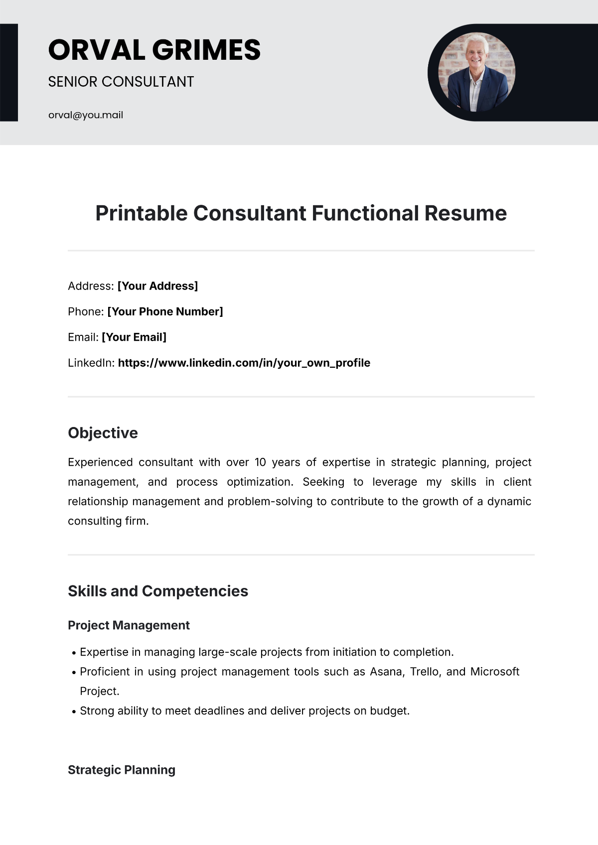 Printable Consultant Functional Resume Template - Edit Online & Download