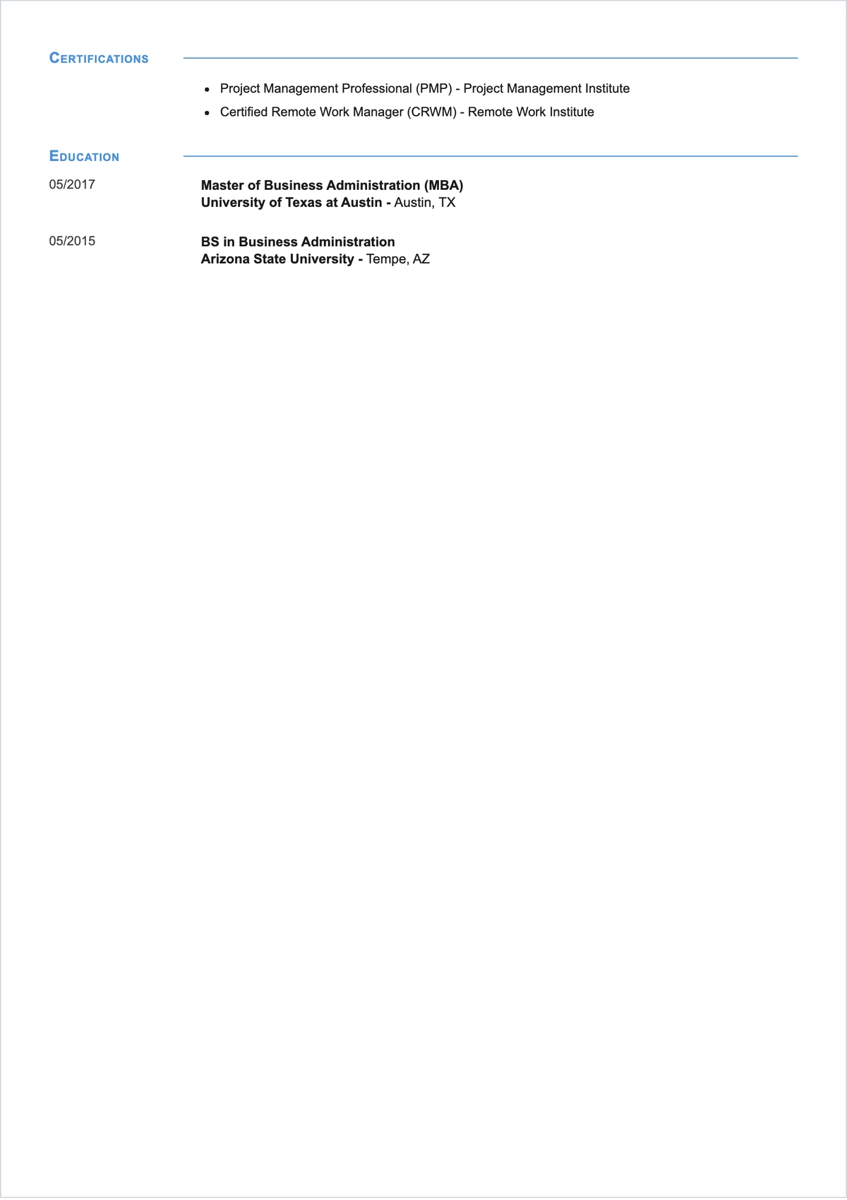 Free Remote Work Functional ATS Resume Outline Template