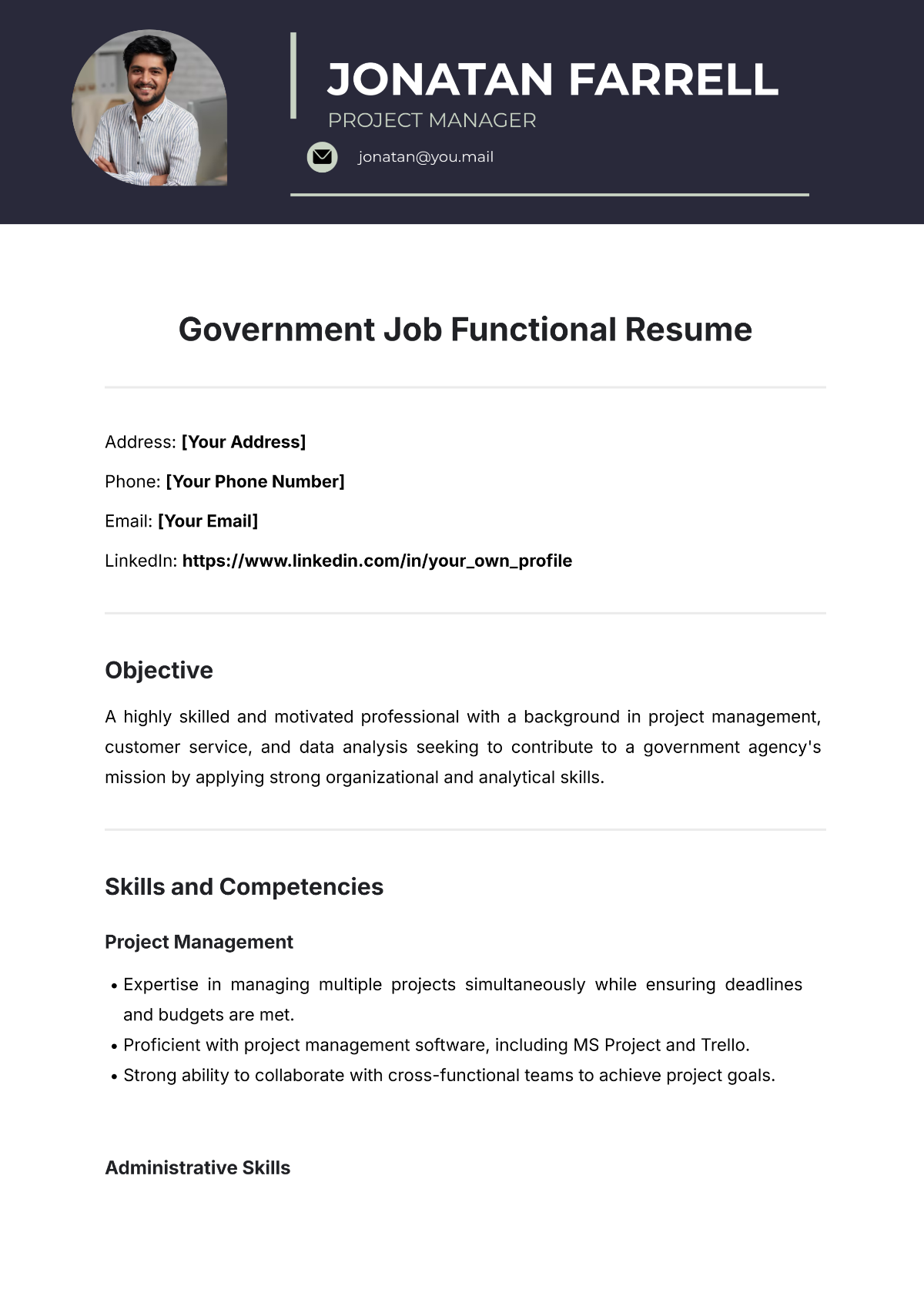 Government Job Functional Resume Template - Edit Online & Download