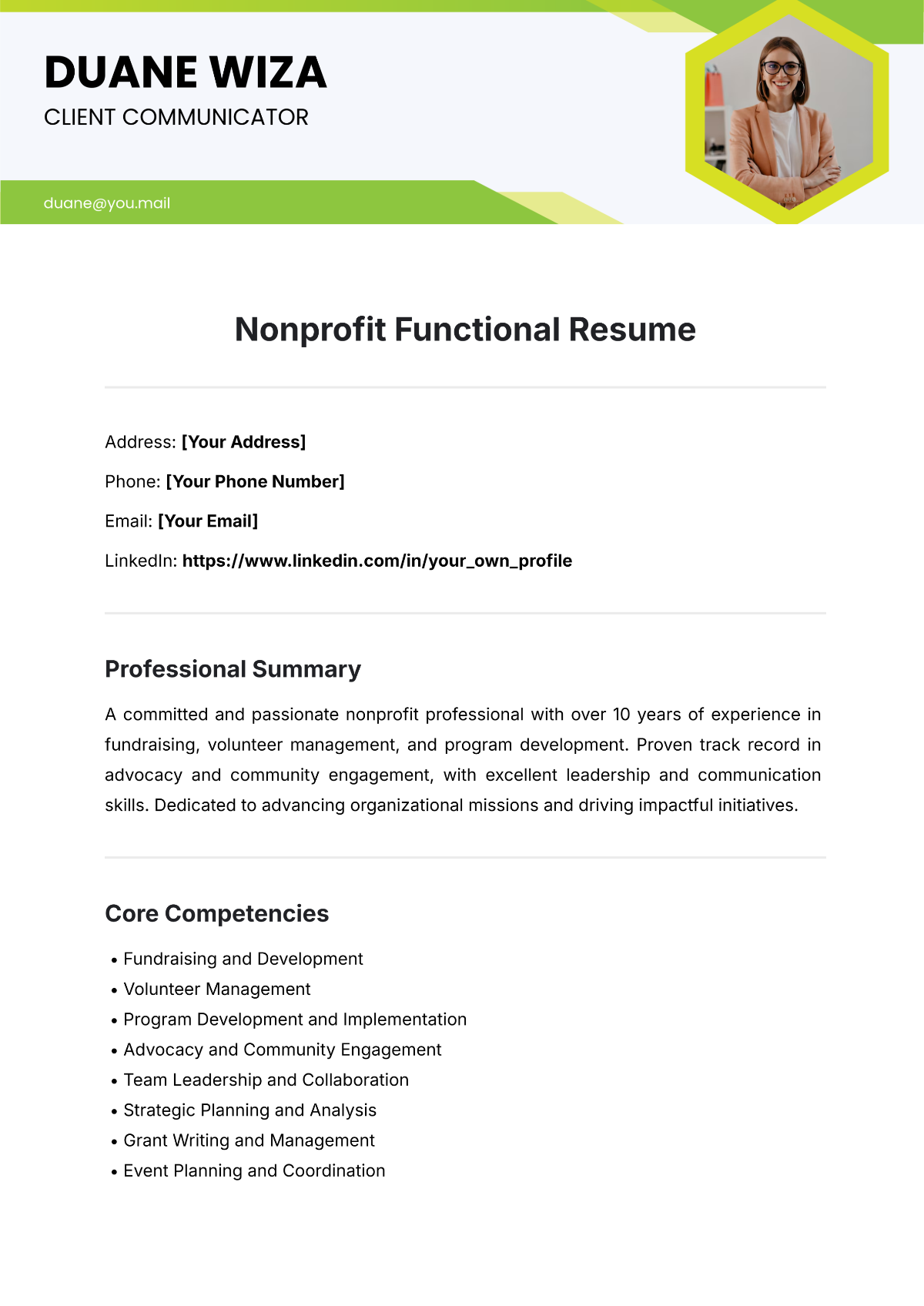 Nonprofit Functional Resume Template - Edit Online & Download