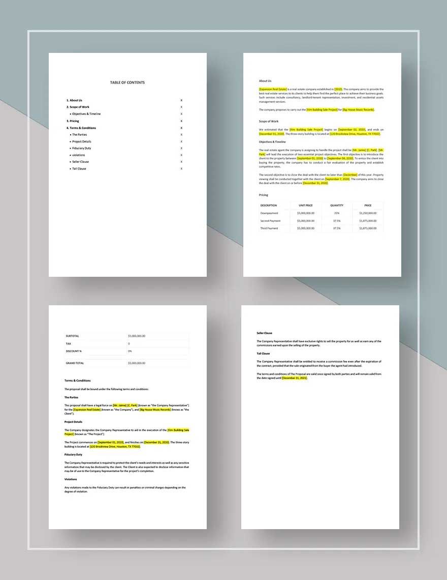 Printable Real Estate Agent Business Proposal Template