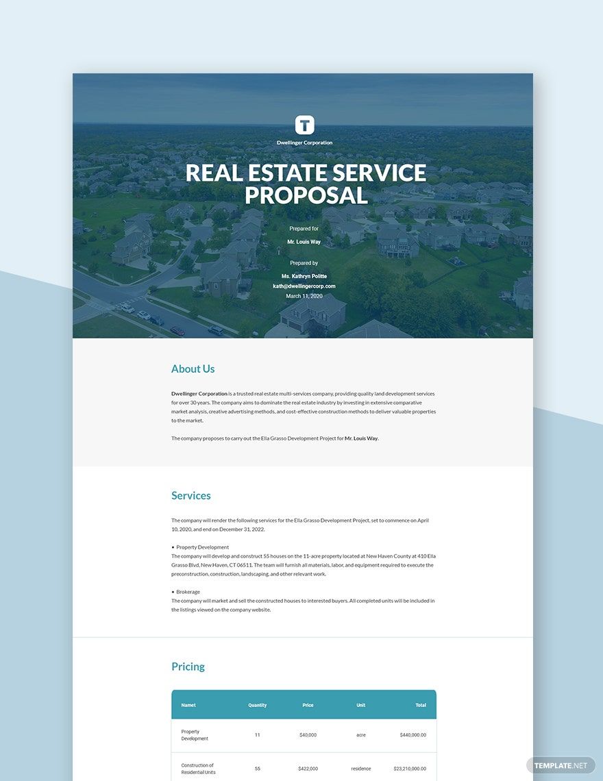 Real Estate Service Proposal Template Google Docs Word Apple Pages