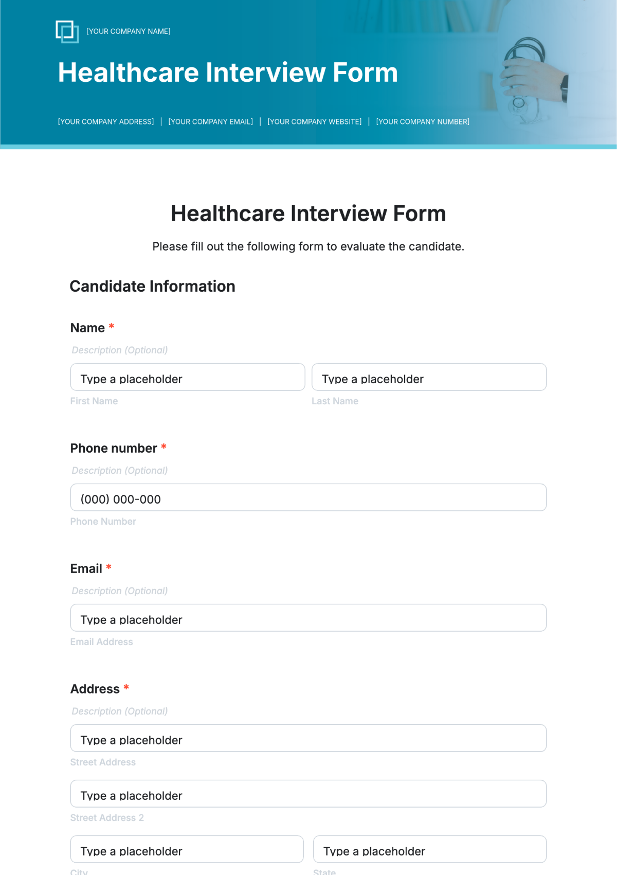 Healthcare Interview Form Template