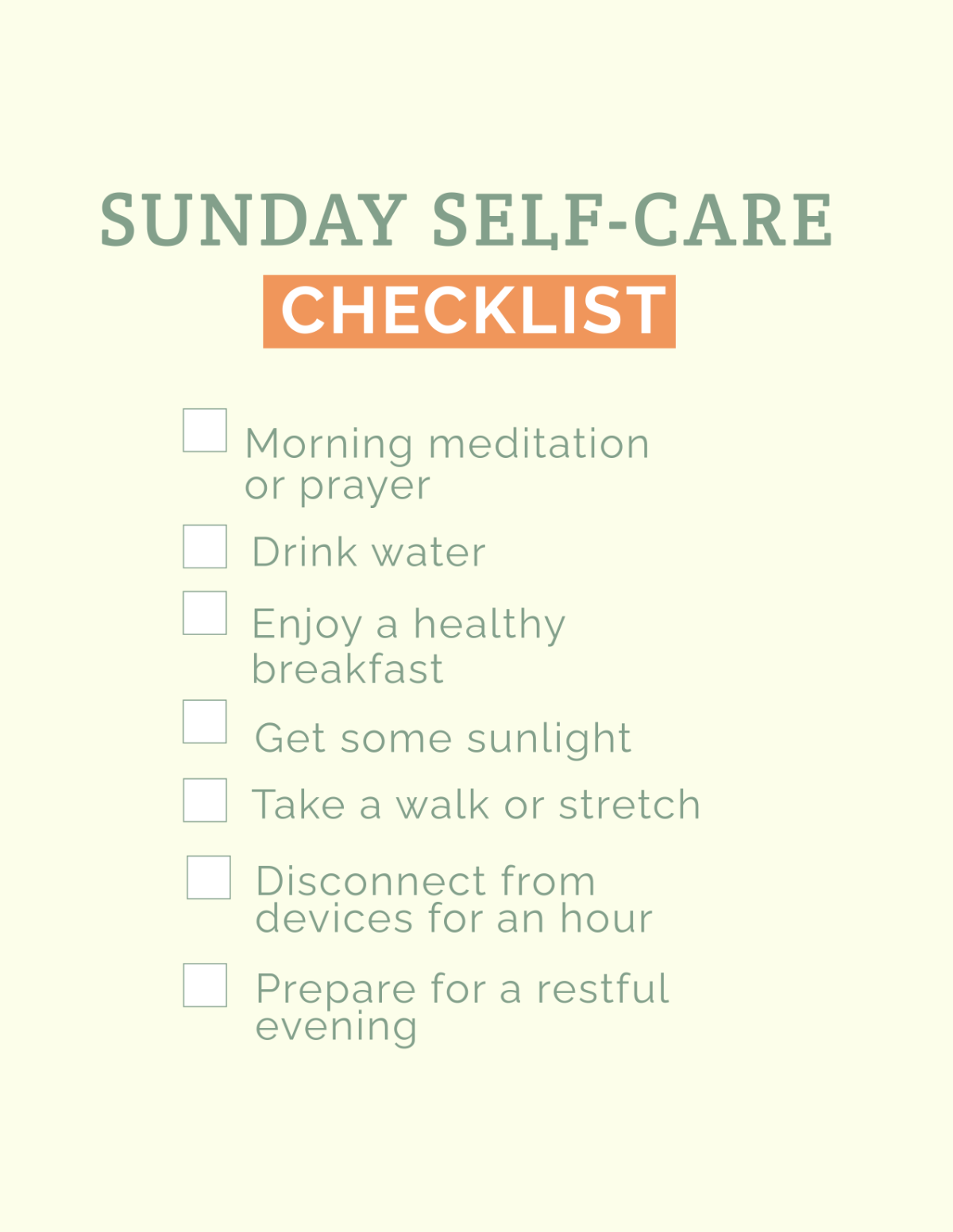 Free Sunday Self-Care Checklist Template - Edit Online & Download