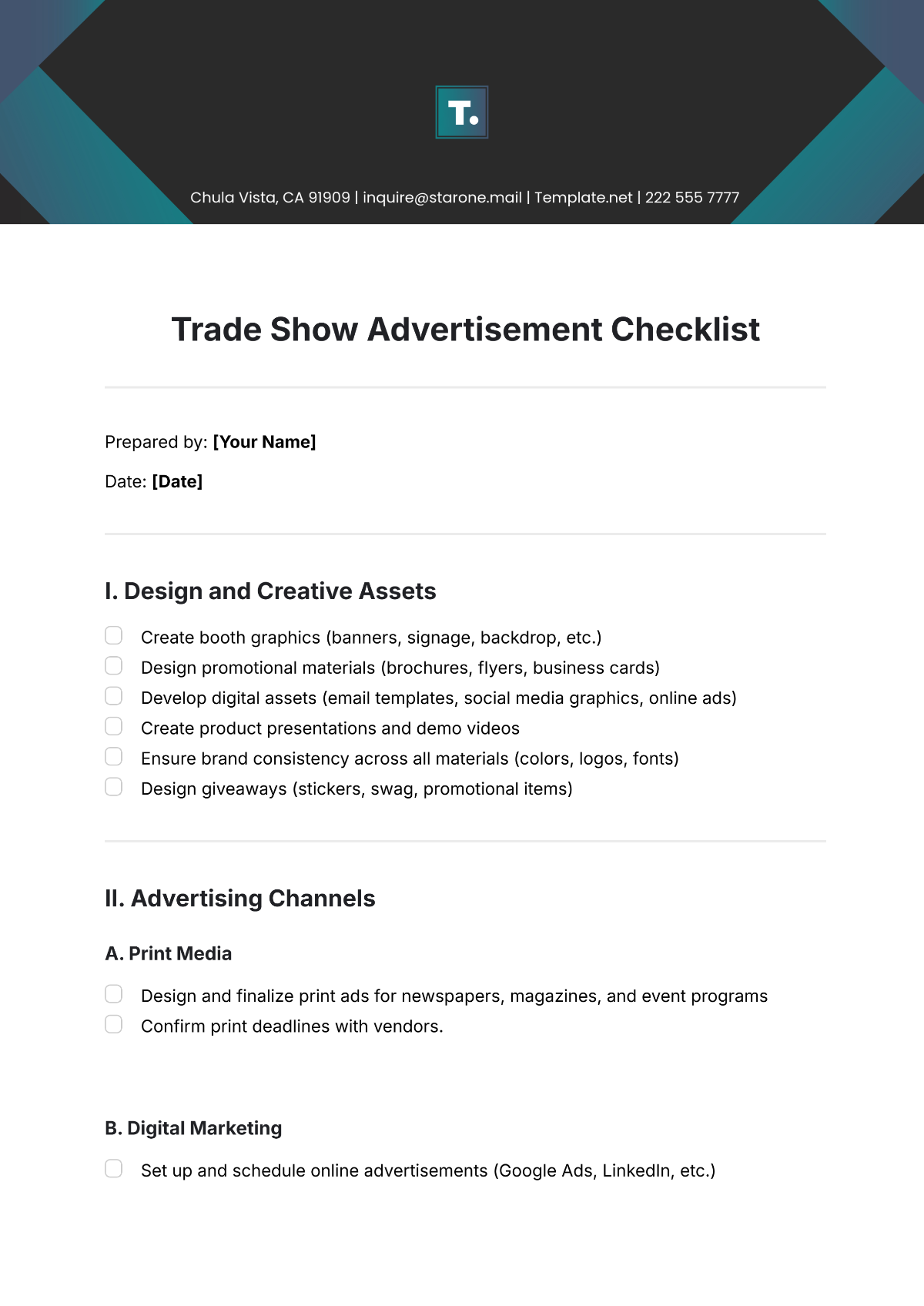 Trade Show Advertisement Checklist Template - Edit Online & Download