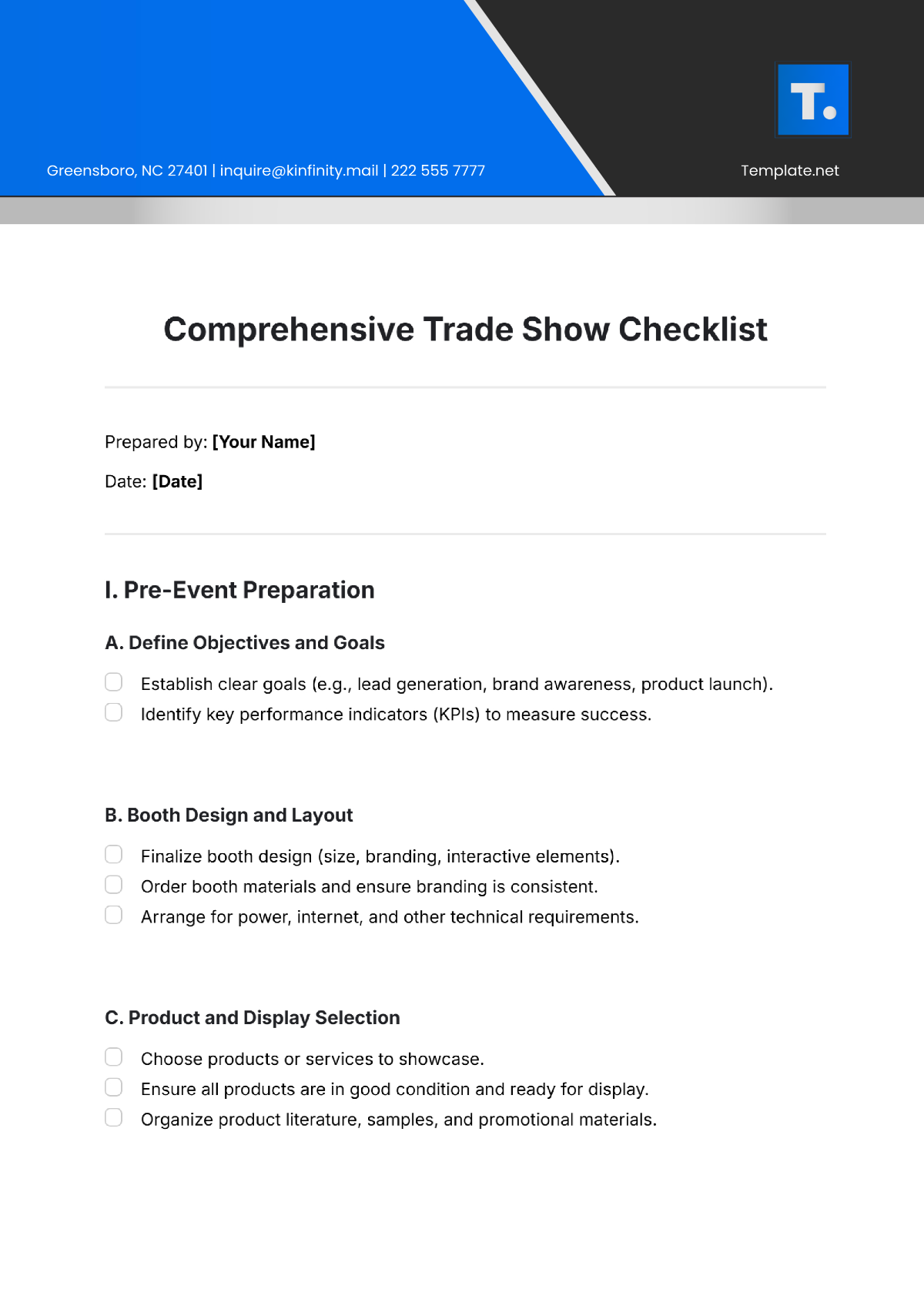 Comprehensive Trade Show Checklist Template - Edit Online & Download