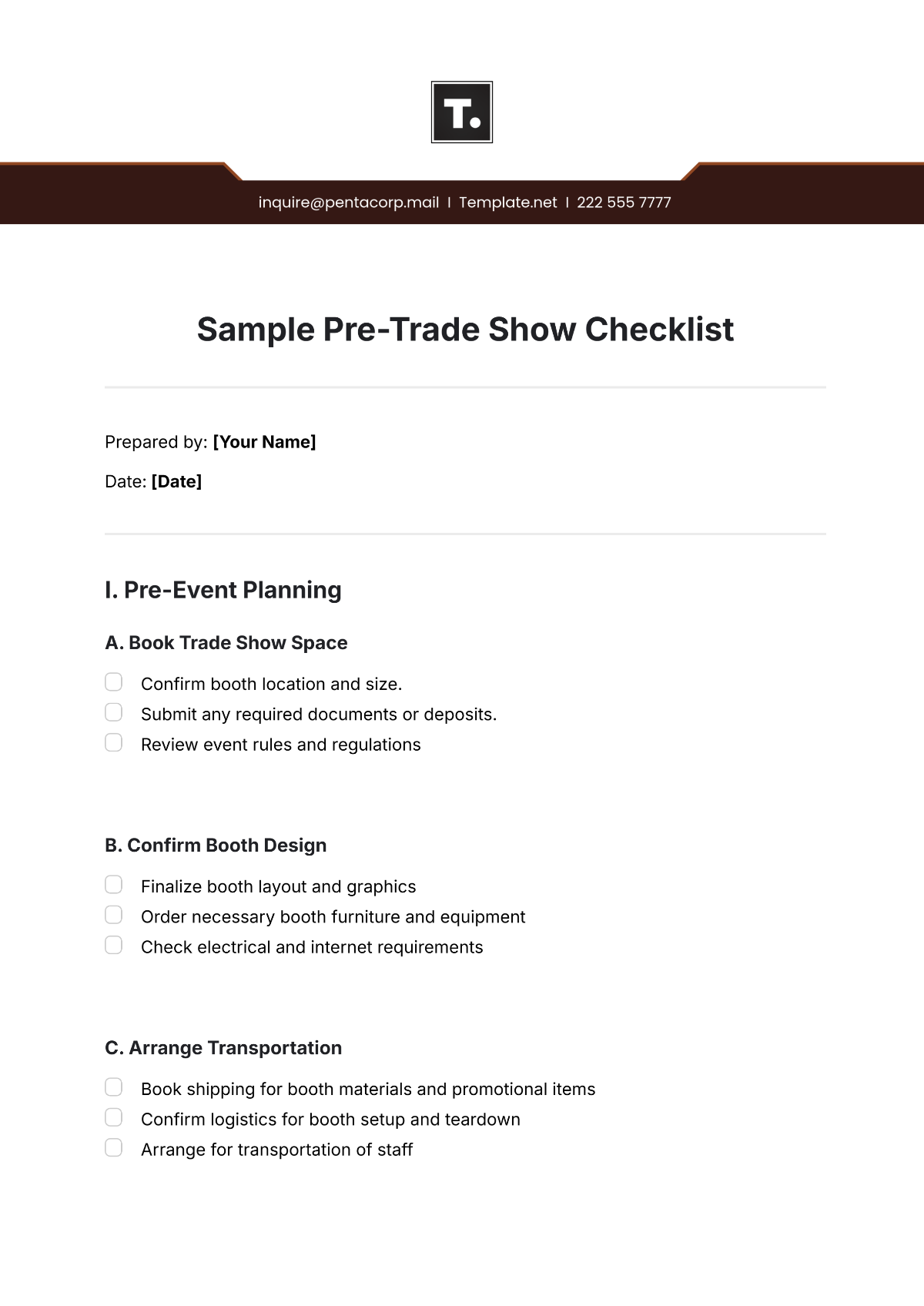 Sample Pre-Trade Show Checklist Template - Edit Online & Download