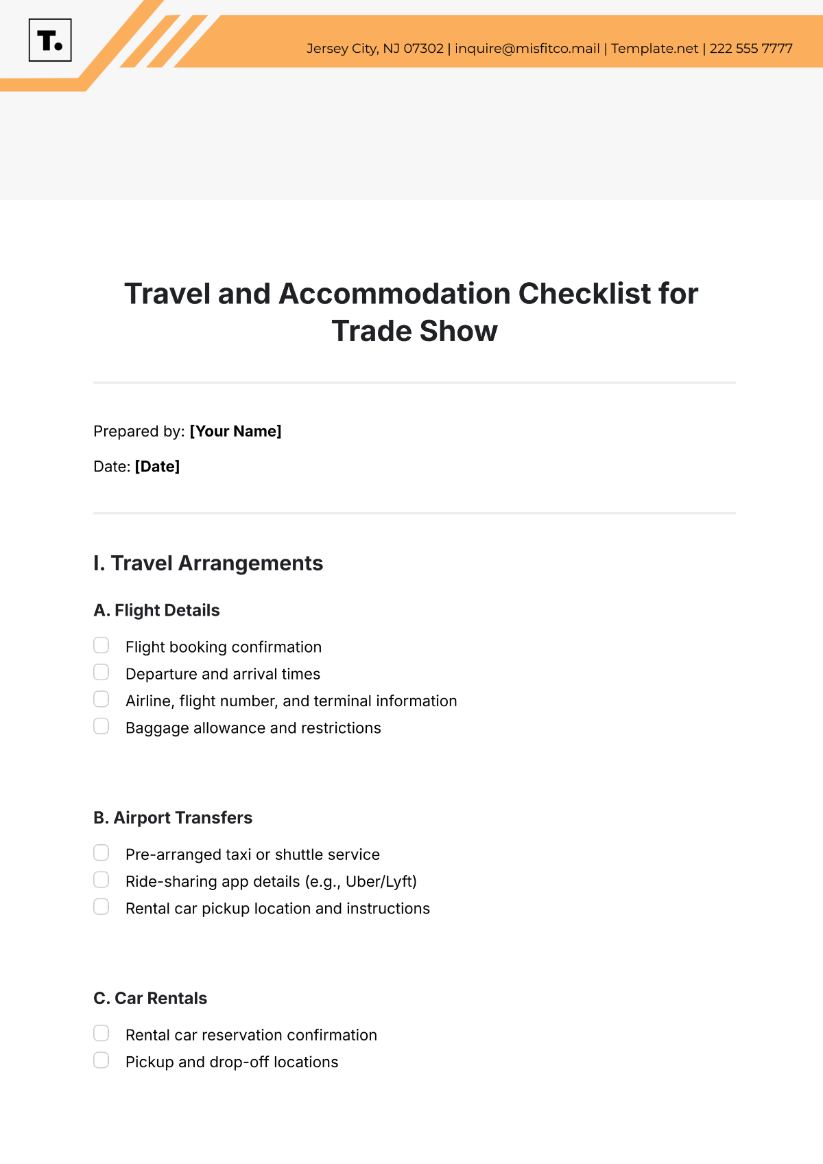 Travel and Accommodation Checklist for Trade Show Template - Edit Online & Download