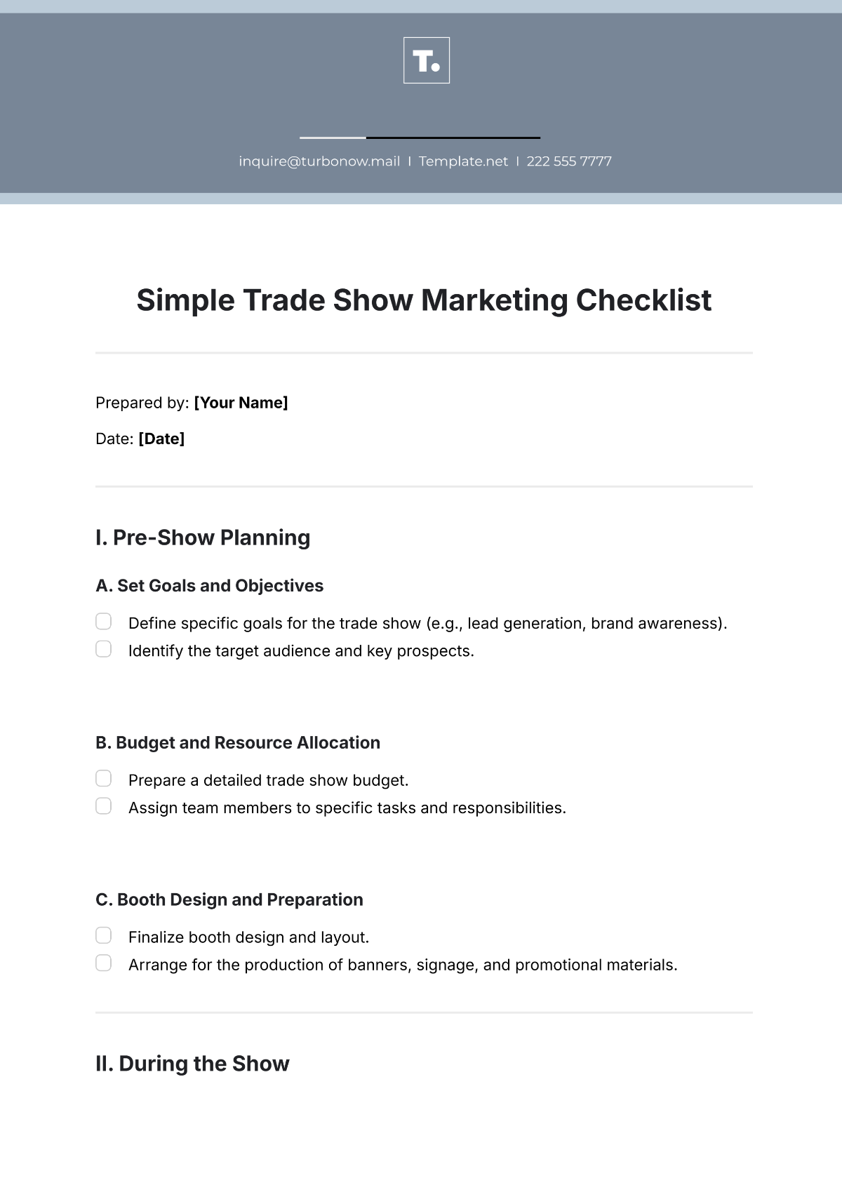 Simple Trade Show Marketing Checklist Template - Edit Online & Download