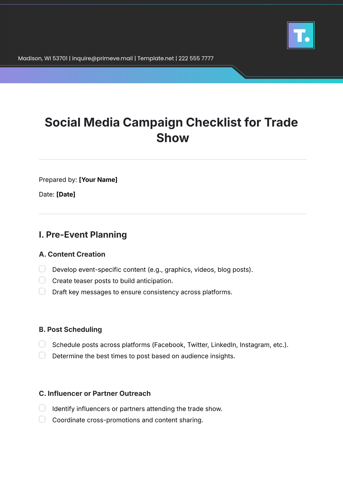 Social Media Campaign Checklist for Trade Show Template - Edit Online & Download