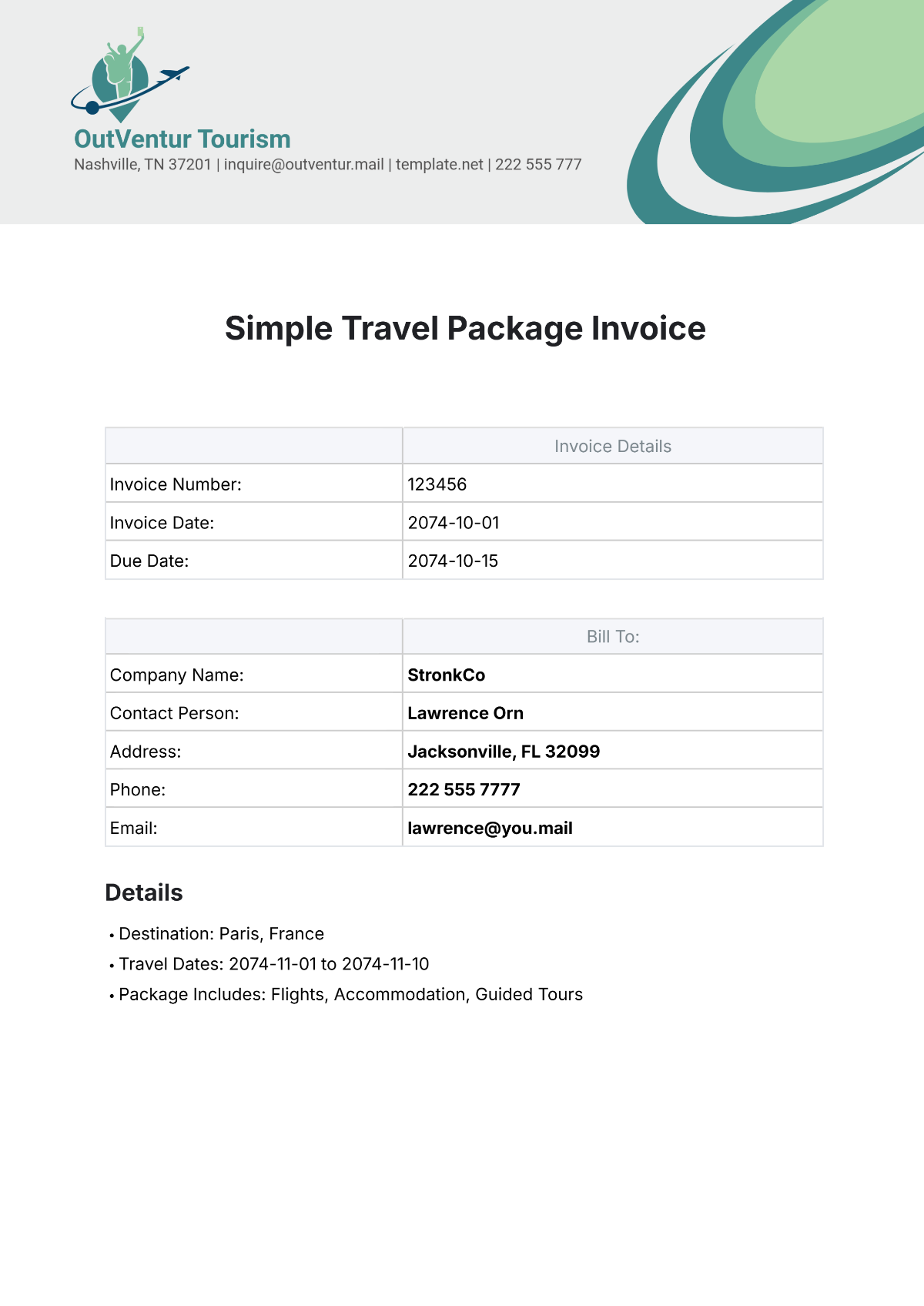 Simple Travel Package Invoice Template - Edit Online & Download