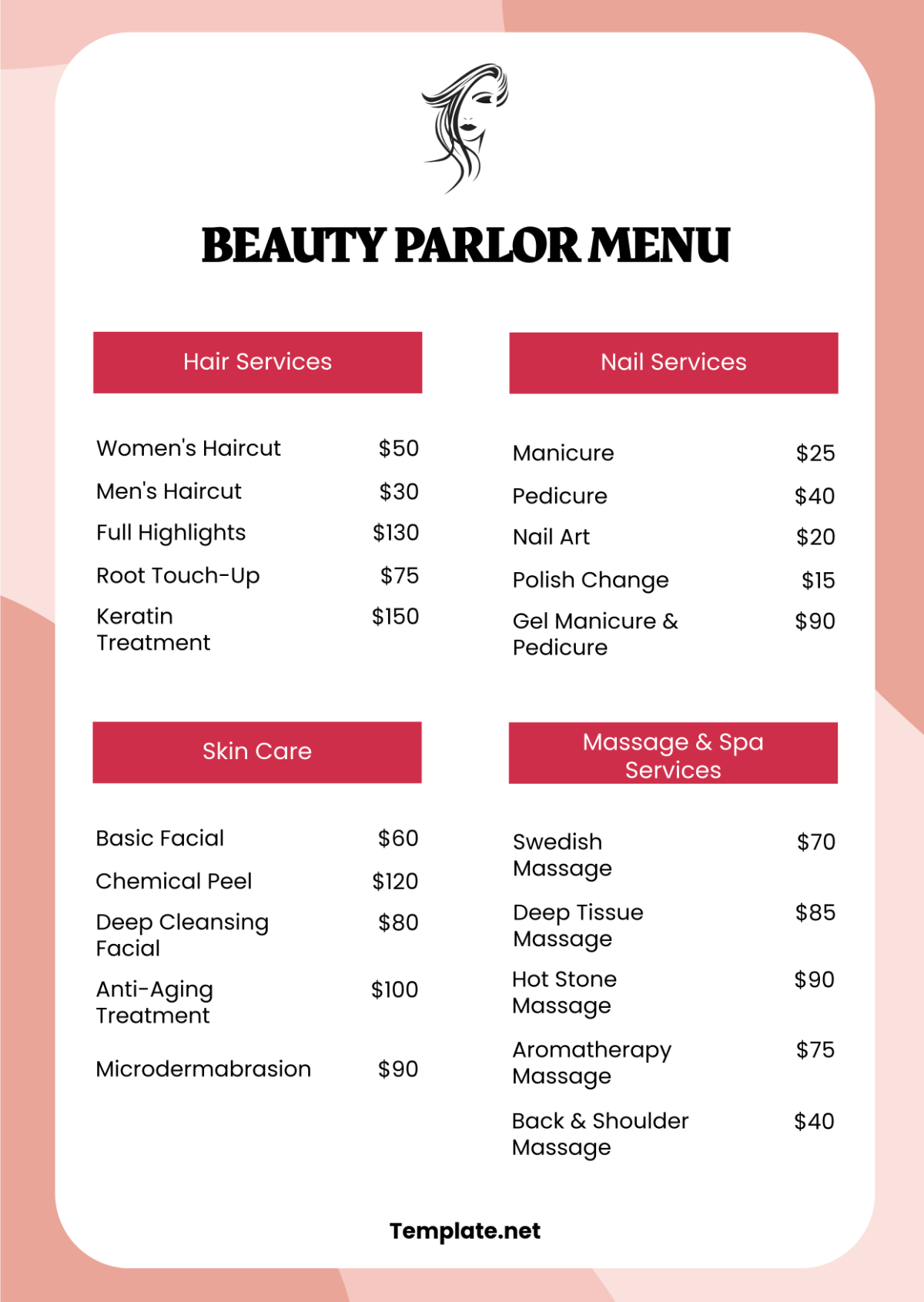 Free Beauty Parlor Menu Template - Edit Online & Download