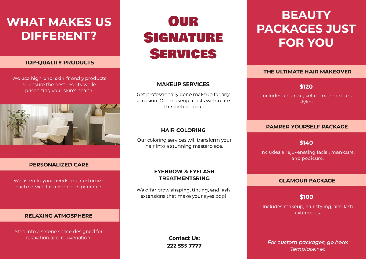 Free Beauty Parlor Pamphlet Template to Edit Online