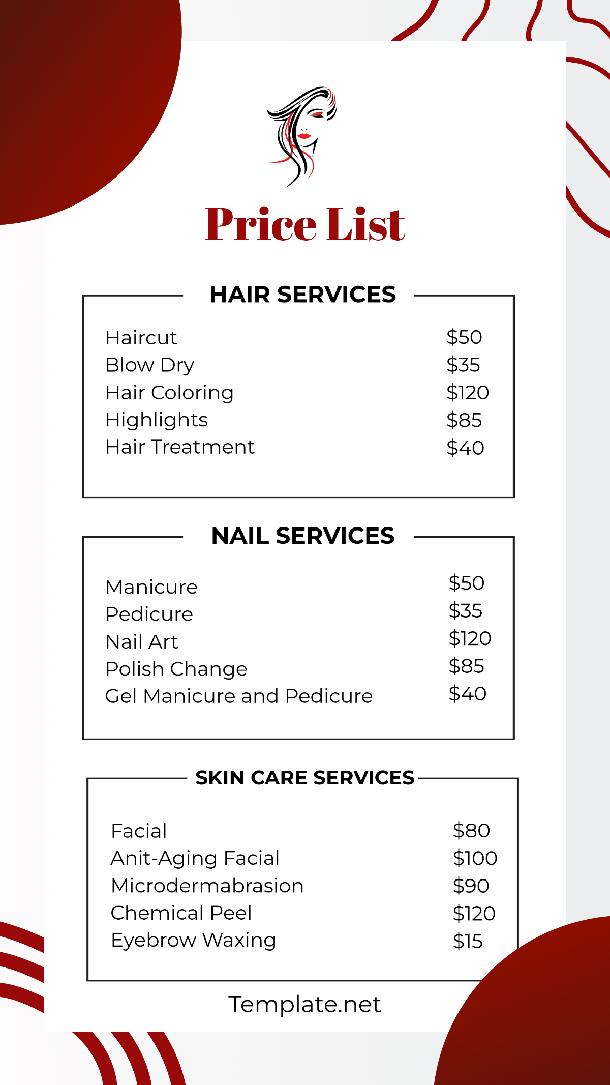 Beauty Parlor Price List Template - Edit Online & Download