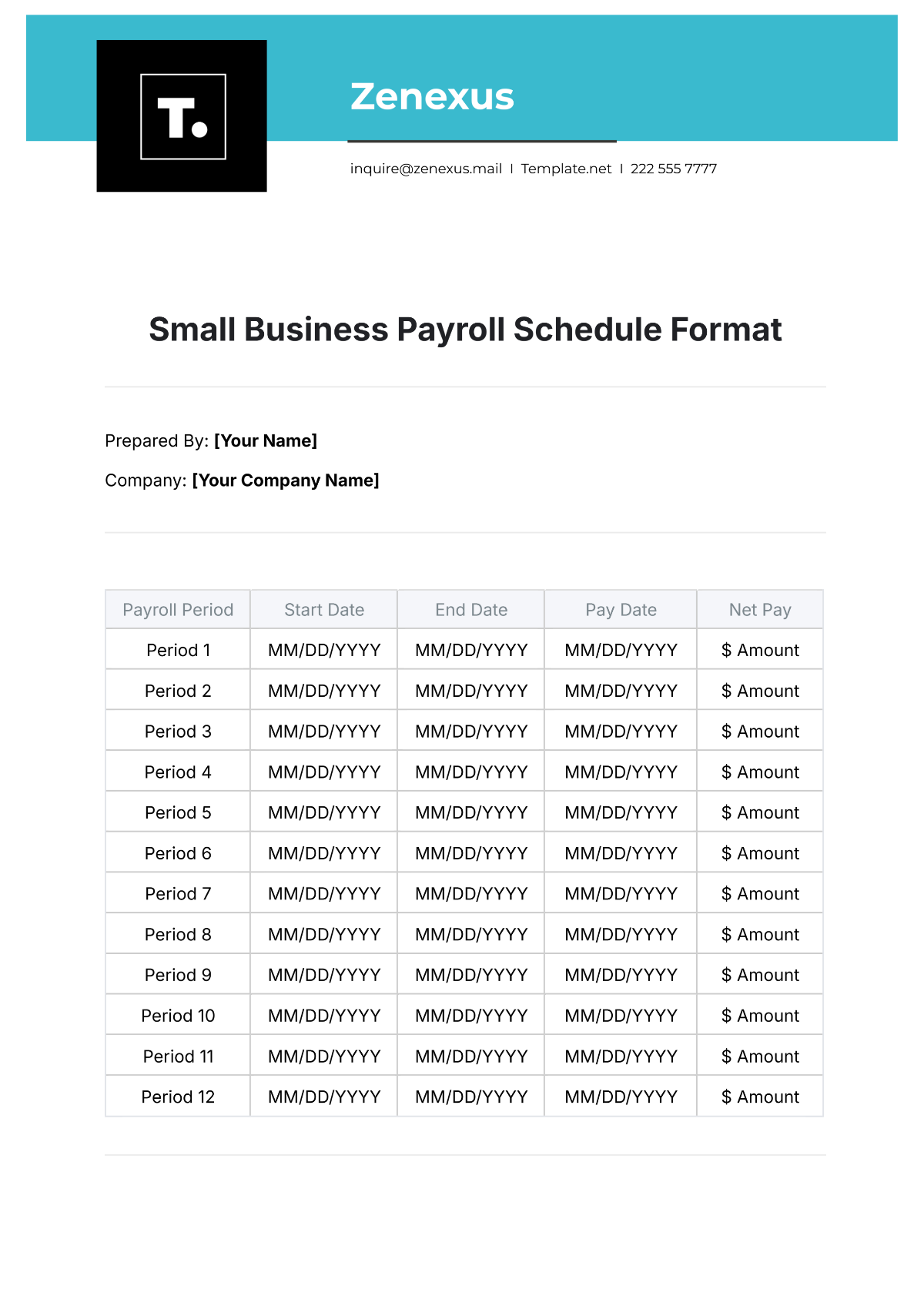 Small Business Payroll Schedule Format Template - Edit Online & Download