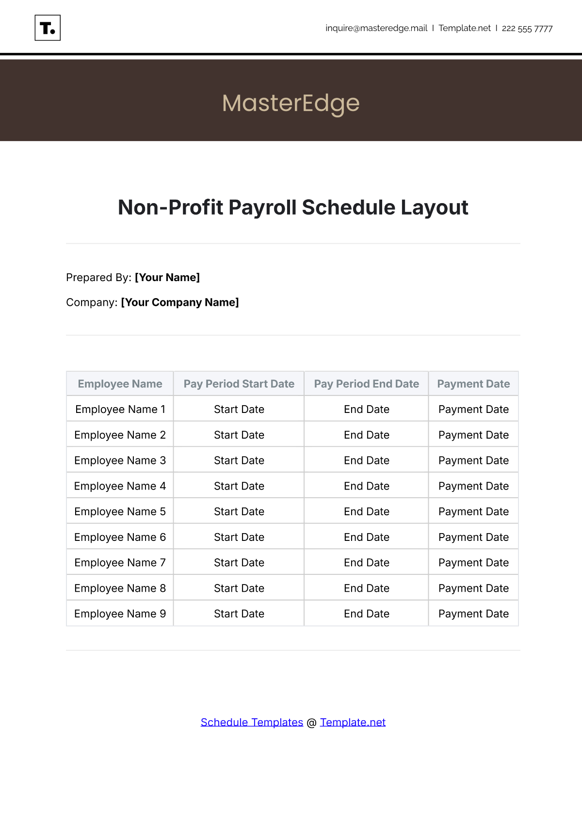 Non-Profit Payroll Schedule Layout Template - Edit Online & Download