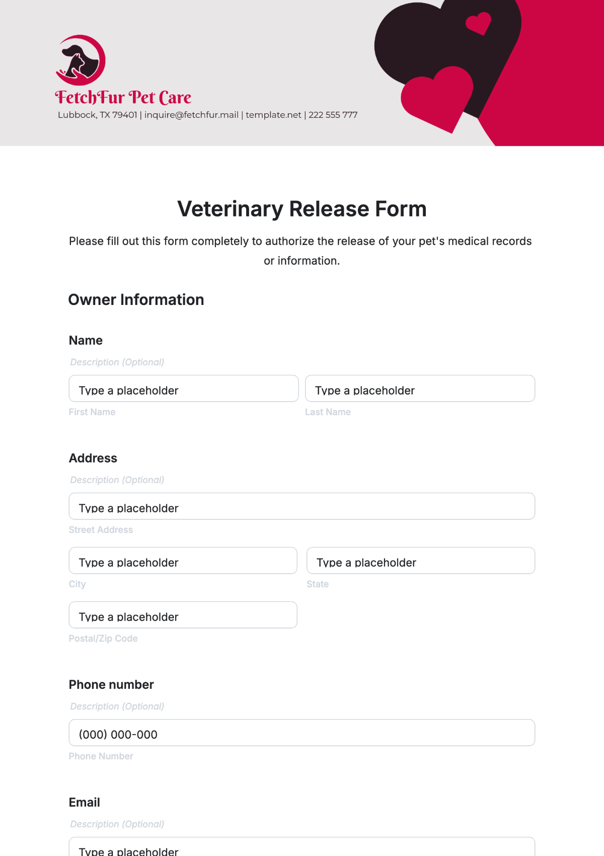 Veterinary Release Form Template - Edit Online & Download