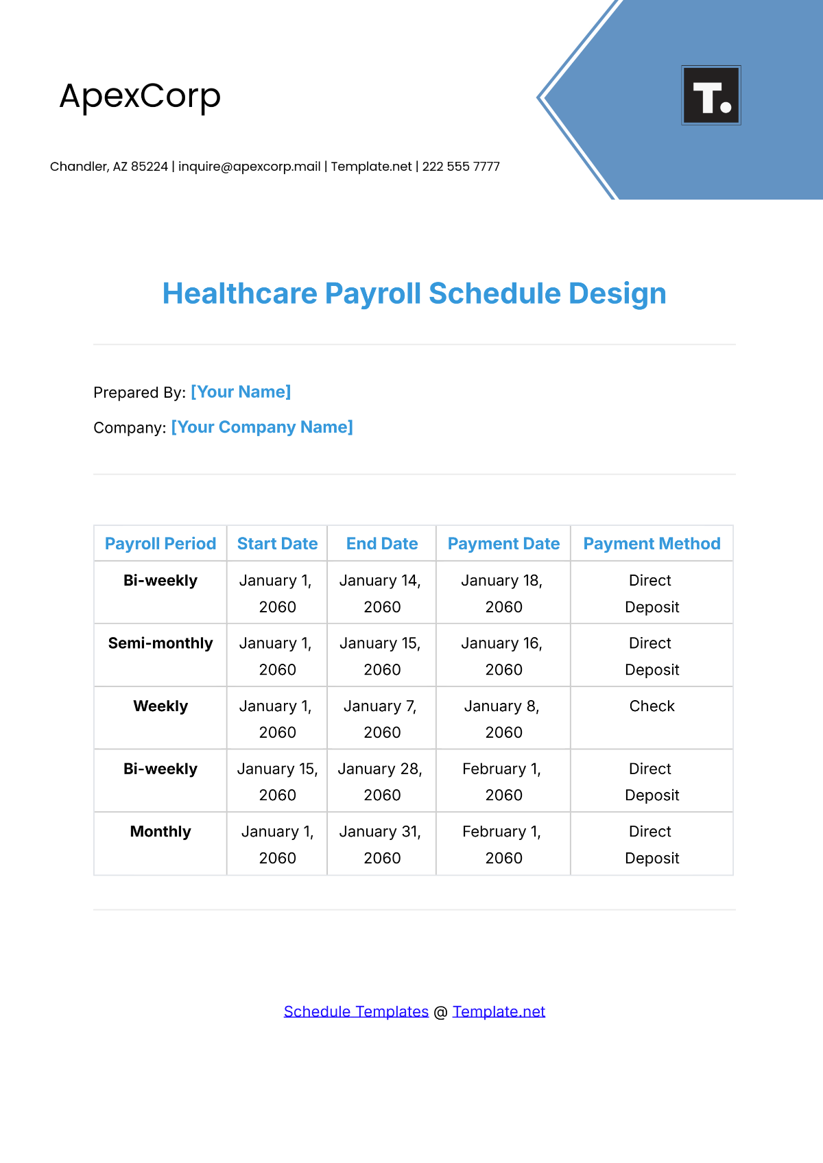 Healthcare Payroll Schedule Design Template - Edit Online & Download