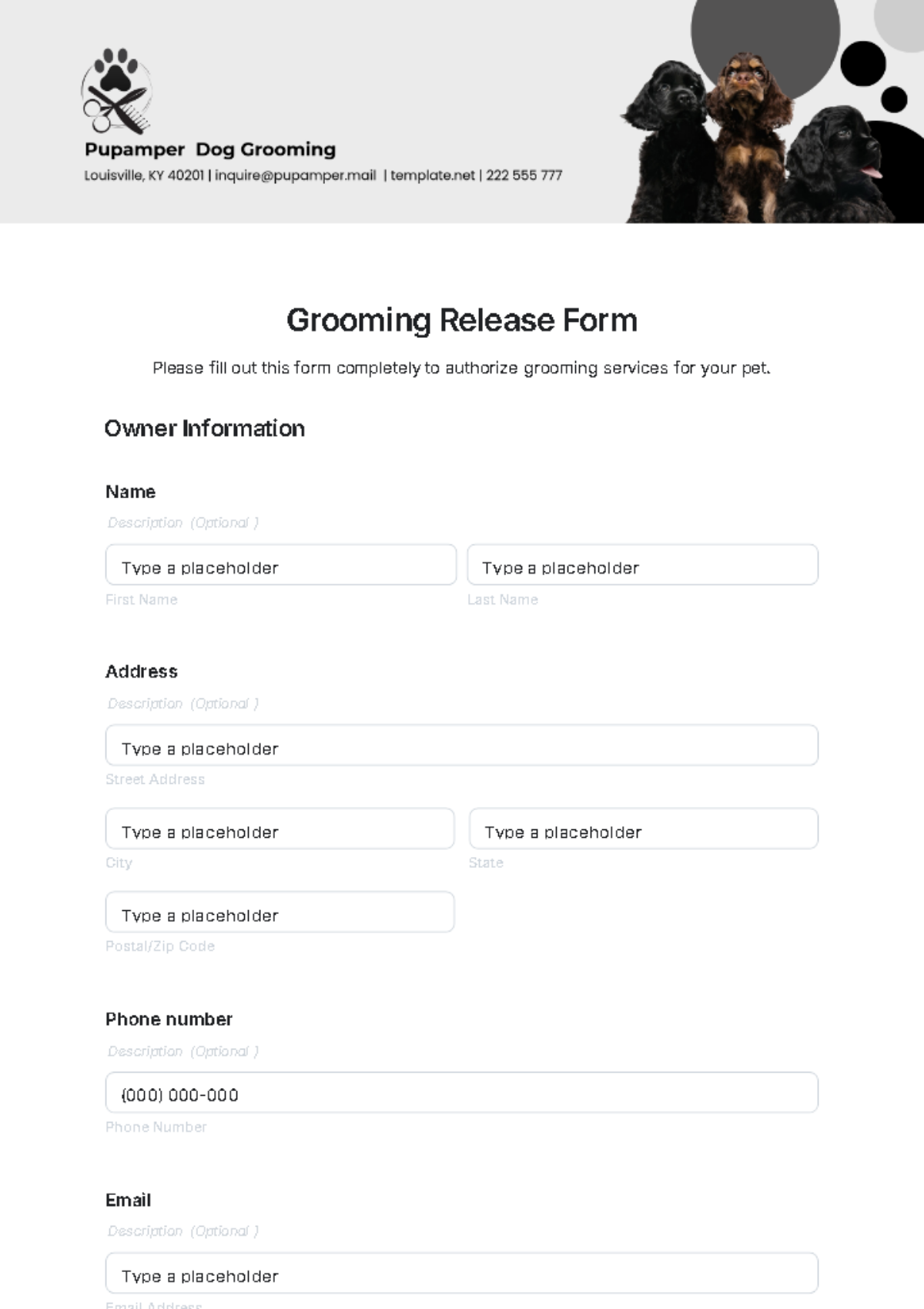 Grooming Release Form Template - Edit Online & Download