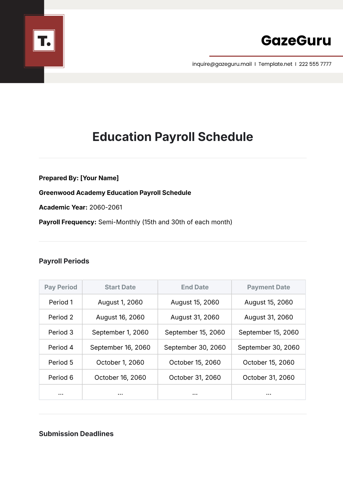 Education Payroll Schedule Template - Edit Online & Download