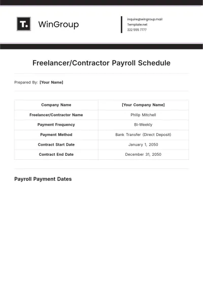 Free Freelancer/Contractor Payroll Schedule Template to Edit Online