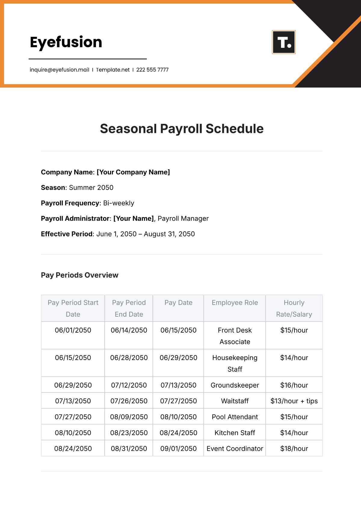 Seasonal Payroll Schedule Template - Edit Online & Download