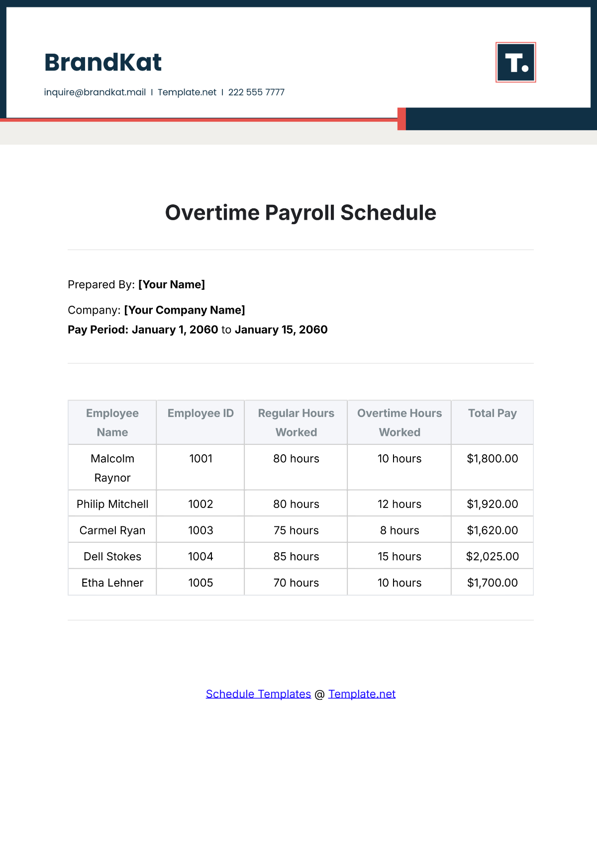 Free Overtime Payroll Schedule Template Edit Online Download