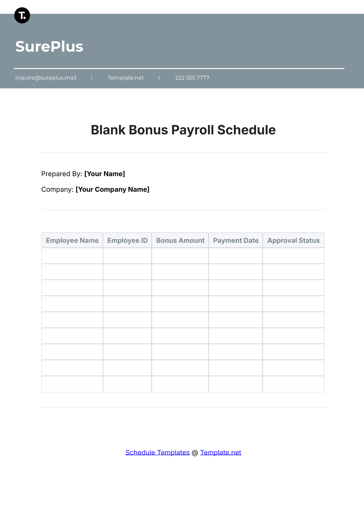 Blank Bonus Payroll Schedule Template - Edit Online & Download