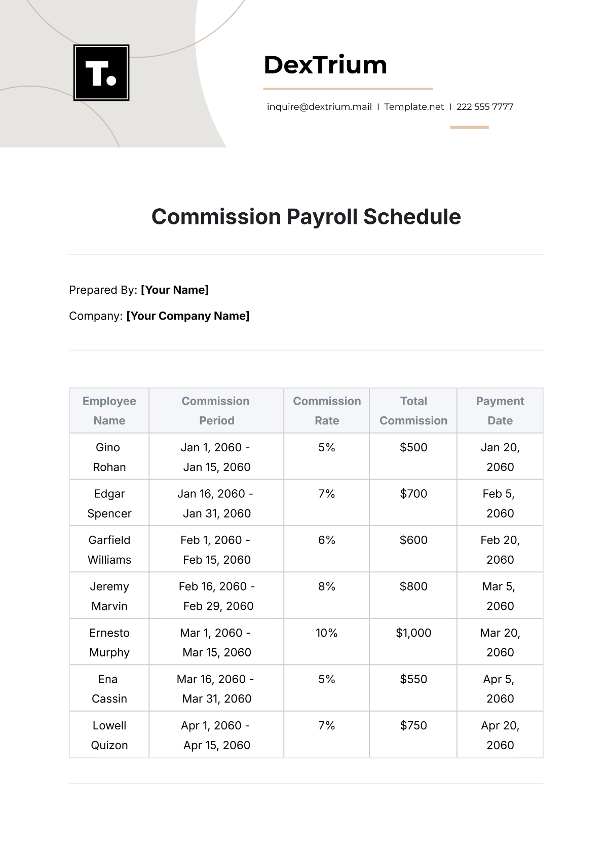 Commission Payroll Schedule Template - Edit Online & Download