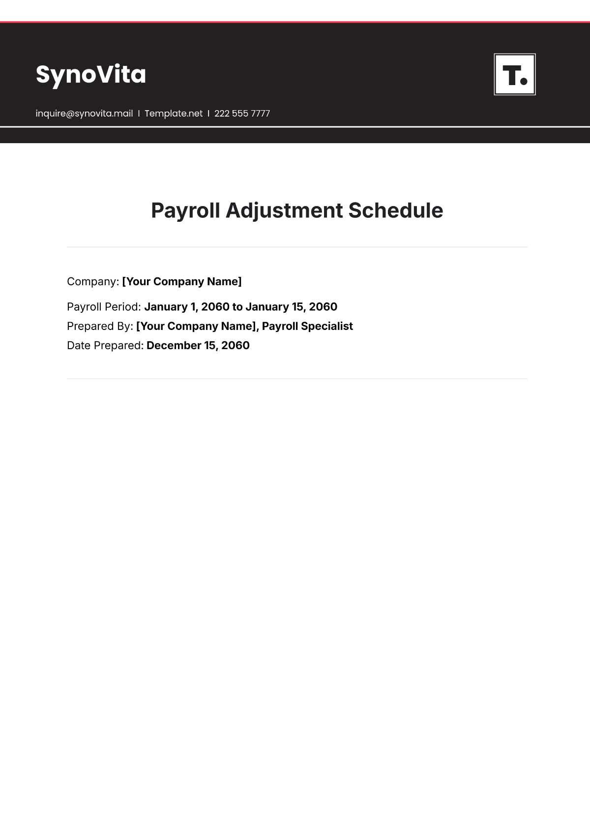 Payroll Adjustment Schedule Template - Edit Online & Download