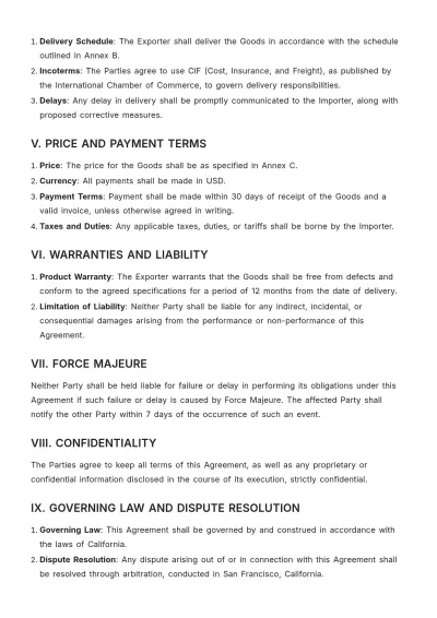 Free International Trade Agreement Template to Edit Online