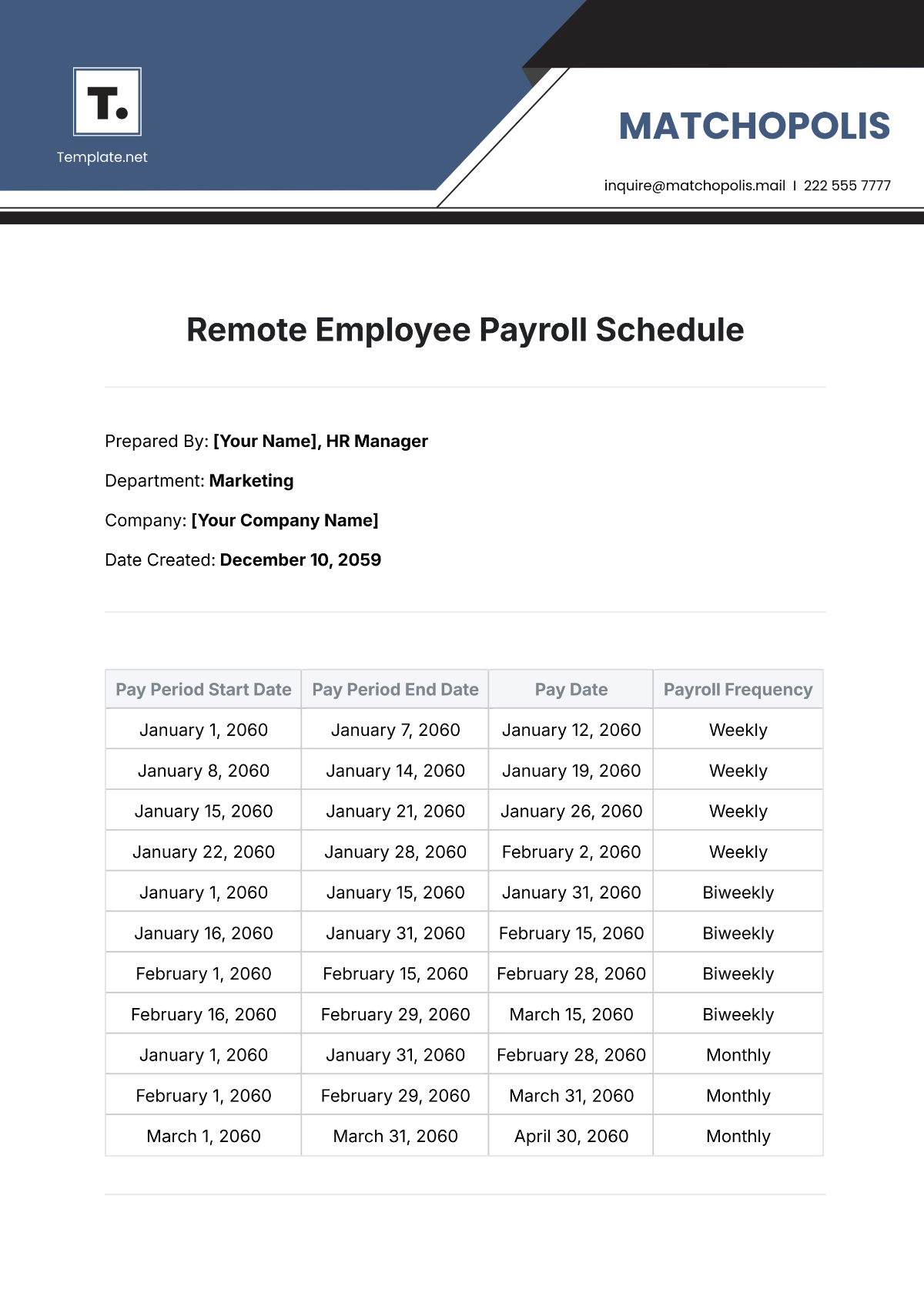 Remote Employee Payroll Schedule Template