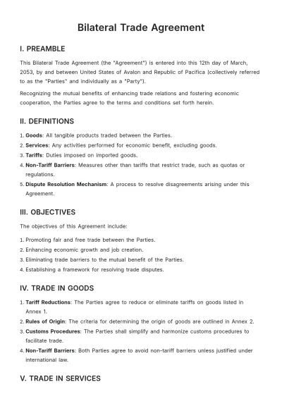 Free Bilateral Trade Agreement Template to Edit Online