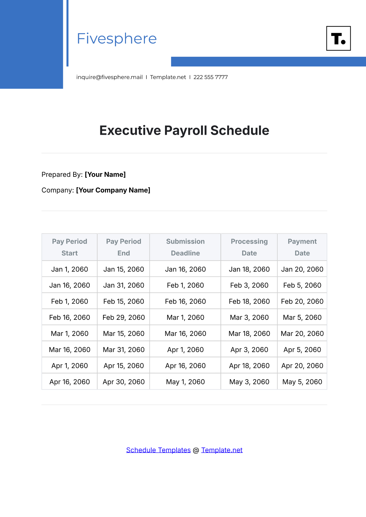 Executive Payroll Schedule Template