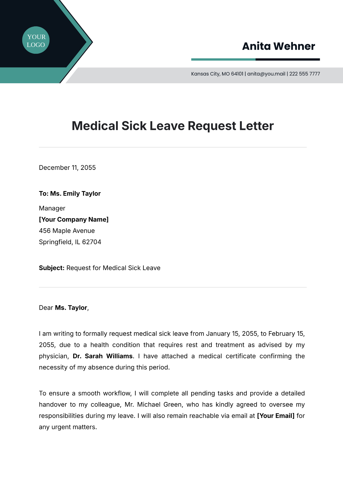 Free Medical Sick Leave Request Letter Template - Edit Online 