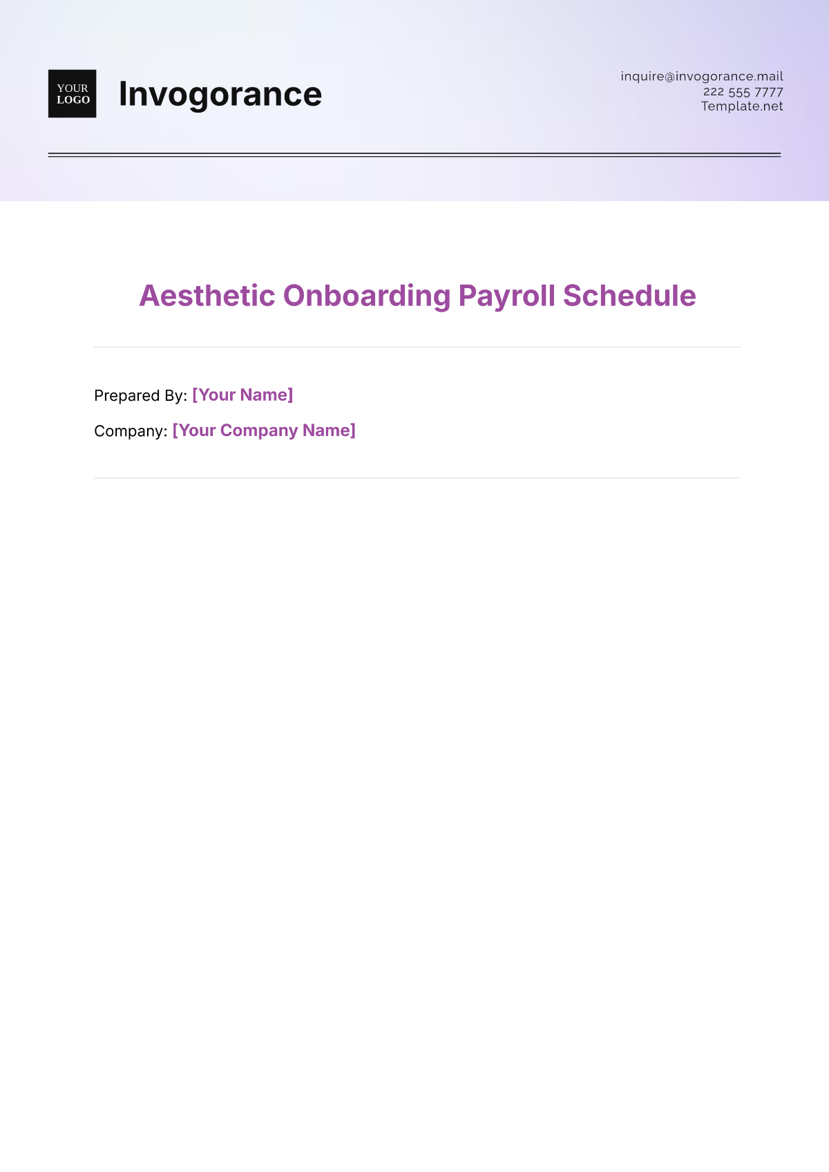 Aesthetic Onboarding Payroll Schedule Template - Edit Online & Download