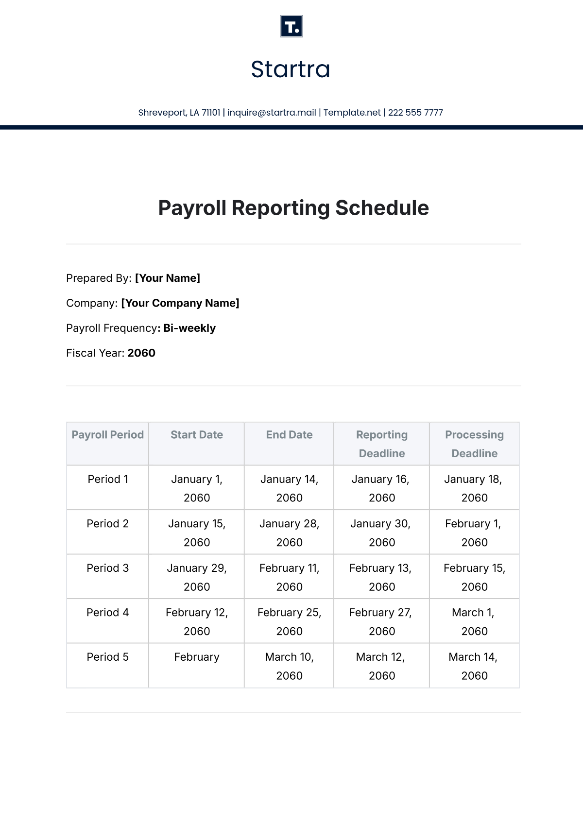 Payroll Reporting Schedule Template - Edit Online & Download