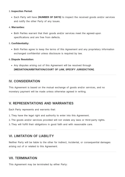 Free Barter Agreement Format Template to Edit Online
