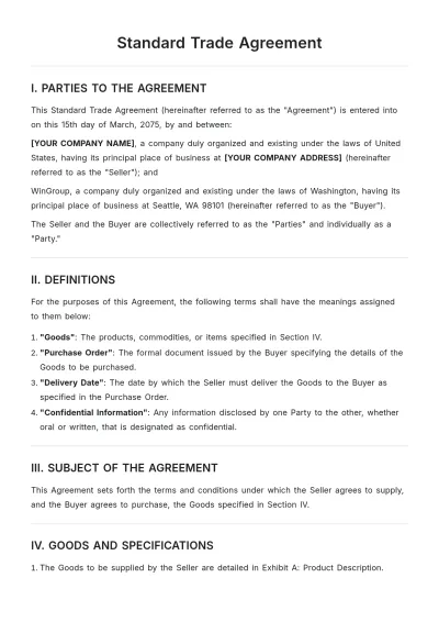 Free Standard Trade Agreement Template to Edit Online