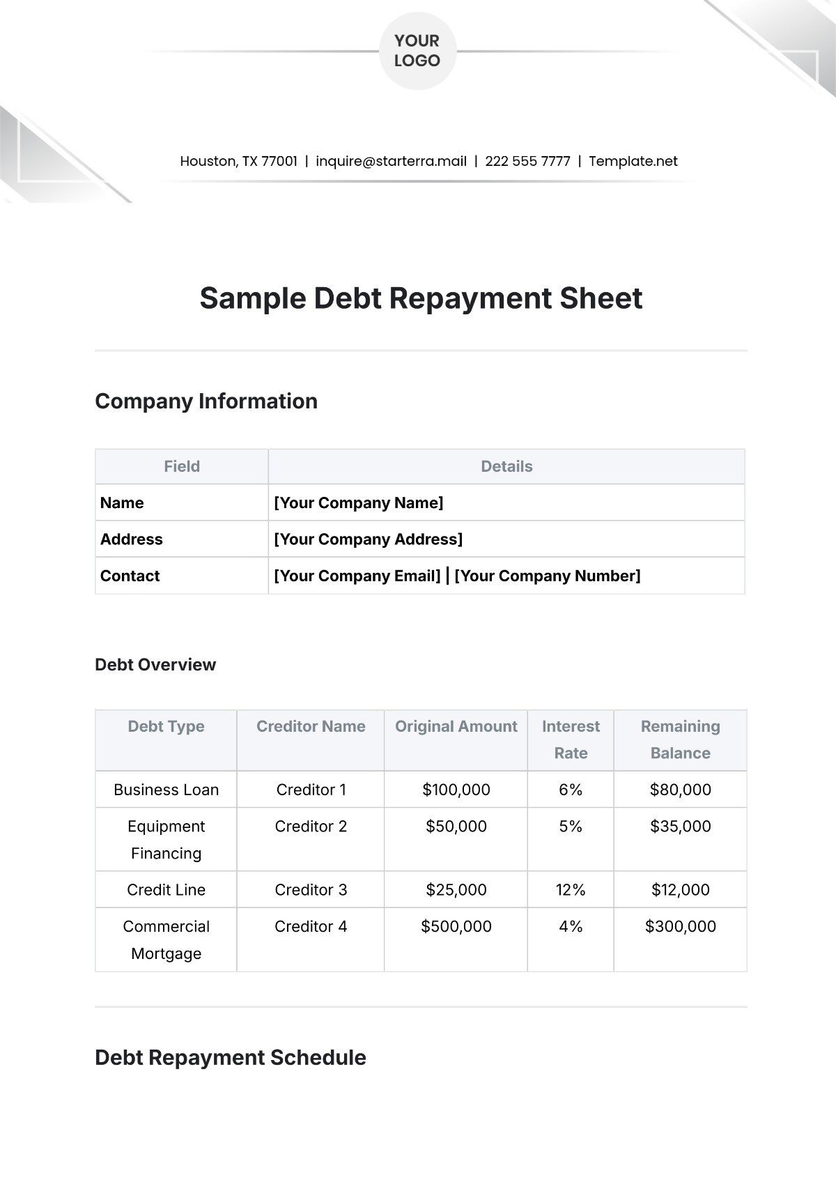 Sample Debt Repayment Sheet Template - Edit Online & Download